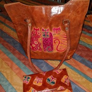 Vintage Laurel Burch cat handbag with wallet